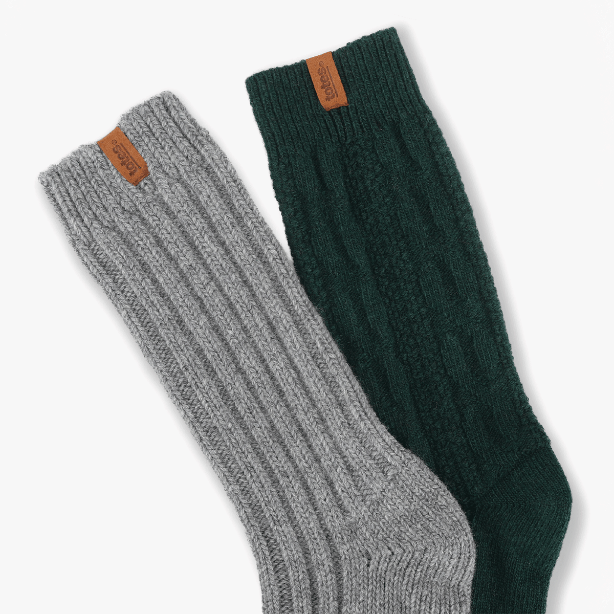Totes Toasties CHUNKY THERMAL WOOL BLEND SLIPPER SOCKS (TWIN PACK) Mens Slipper Socks Grey / Green