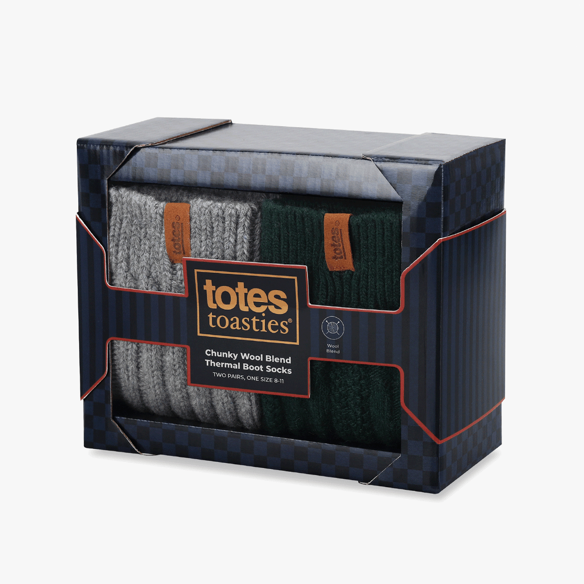 Totes Toasties CHUNKY THERMAL WOOL BLEND SLIPPER SOCKS (TWIN PACK) Mens Slipper Socks Grey / Green