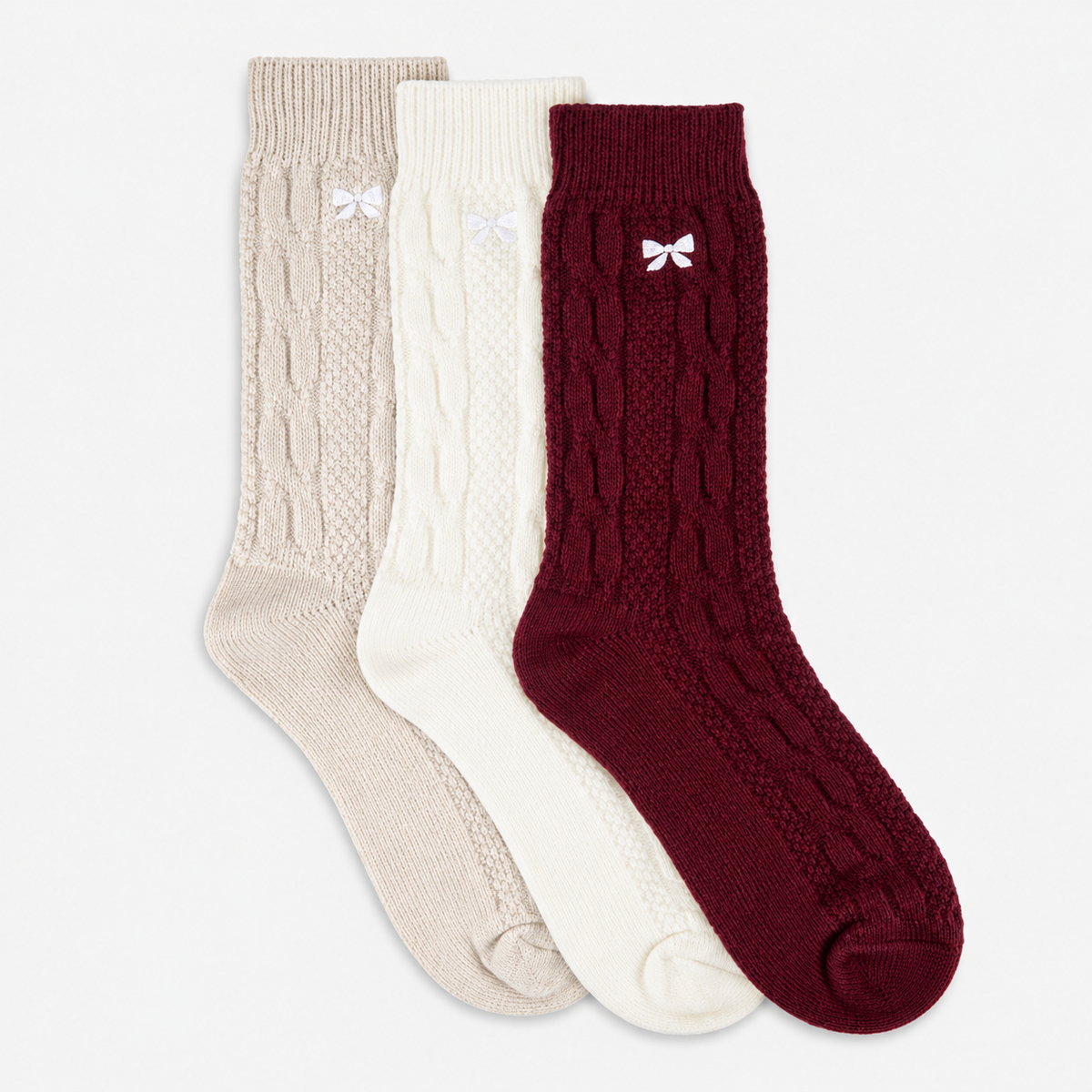 Totes Toasties SUPERSOFT ANKLE SOCKS WITH EMBROIDERY Womens Crew Socks Burgundy / Cream / Grey