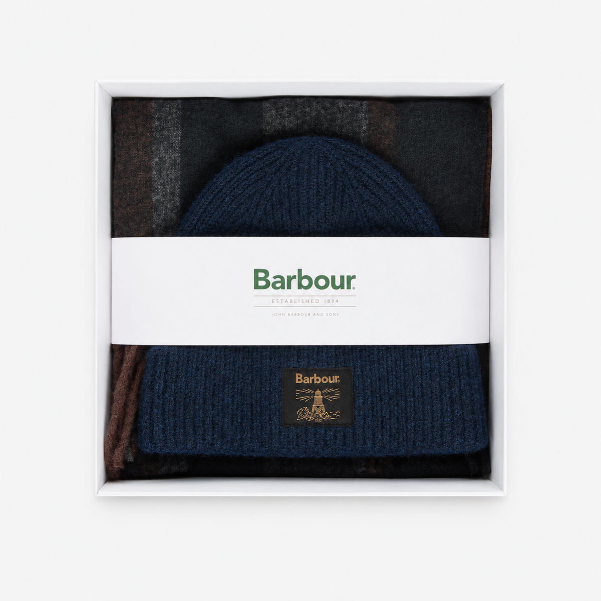 Barbour WESTERDALE BEANIE & SCARF GIFT SET Mens Beanie Navy/Grey