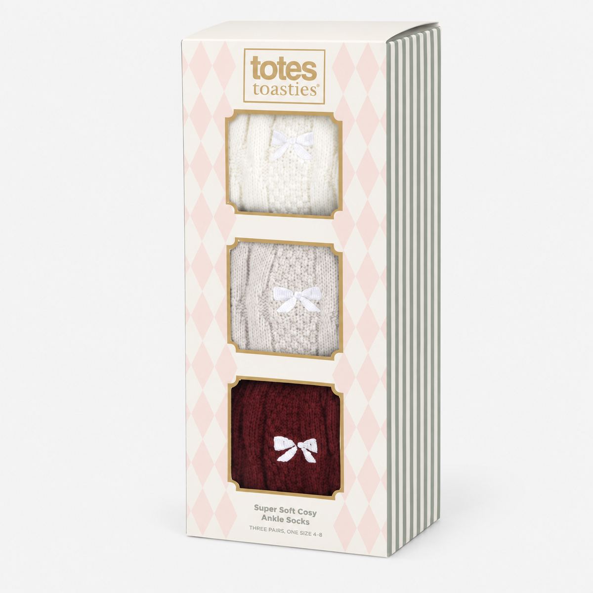 Totes Toasties SUPERSOFT ANKLE SOCKS WITH EMBROIDERY Womens Crew Socks Burgundy / Cream / Grey