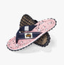 Gumbies FFISL046 ISLANDER Ladies Flip-Flops Ditsy side view with pink floral pattern and navy straps on a white background.