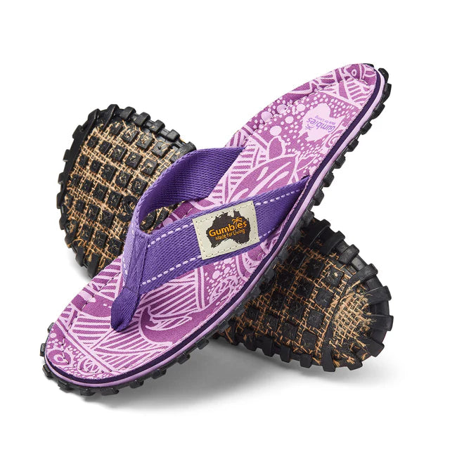Gumbies ISLANDER Unisex Flip-Flops Purple Signature side view showcasing recycled cotton canvas and rubber sole.