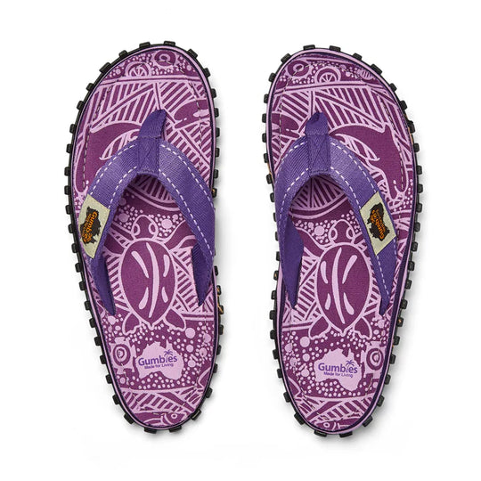 Gumbies ISLANDER Unisex Flip-Flops Purple Signature top view showing vibrant purple design and slip-on style.