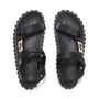 Gumbies SCRAMBLER Unisex Sandals Black top view showcasing recycled materials and contoured footbed.