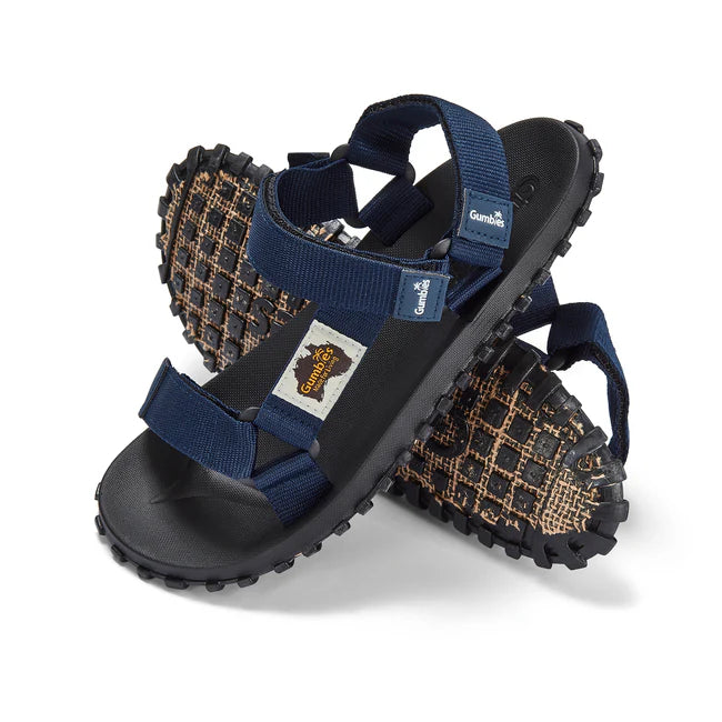 Gumbies SCRAMBLER Unisex Sandals Navy side view, showing recycled PET upper and contoured footbed design.