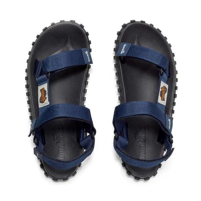 Gumbies SCRAMBLER Unisex Sandals Navy top view showing straps and contoured footbed.