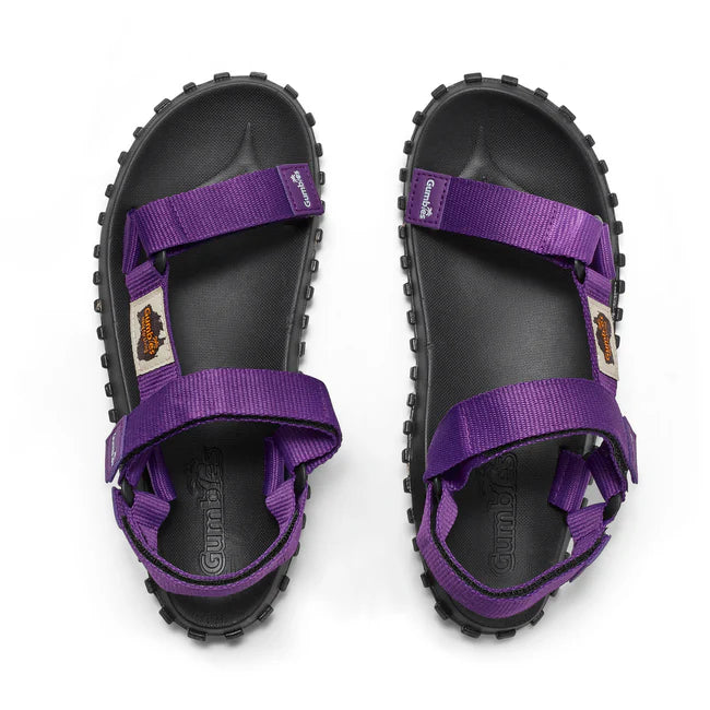 Gumbies SCRAMBLER Womens Sandals Purple top view with contoured footbed and touch fasten closure.