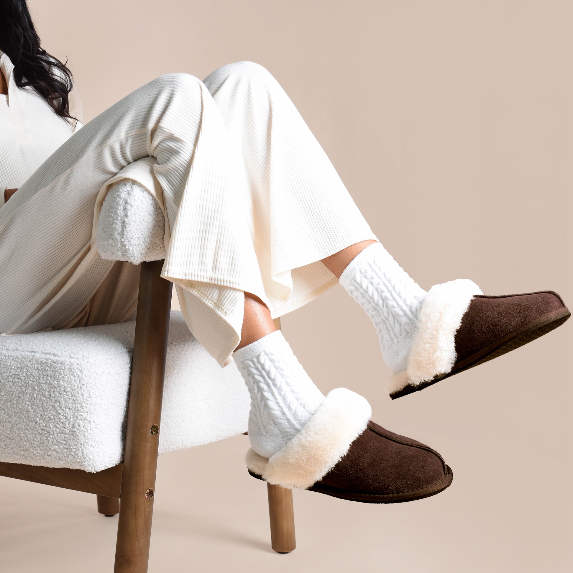HOS Sheepskin AYLA Womens Real Sheepskin Mule Slippers Espresso