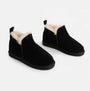 HOS Sheepskin TIA Womens Boot Slippers Black side view displaying soft suede and sheepskin lining.