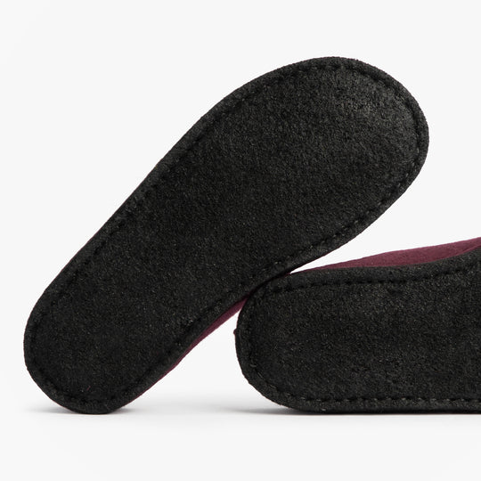 Haflinger SOFT Womens Slippers Bordeaux sole view showing rubber底