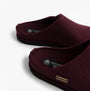 Haflinger SOFT Womens Slippers Bordeaux detail view showing the slip-on mules with a round toe shape and textile upper.