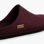 Haflinger SOFT Womens Slippers Bordeaux side view showing soft textile upper and round toe design.