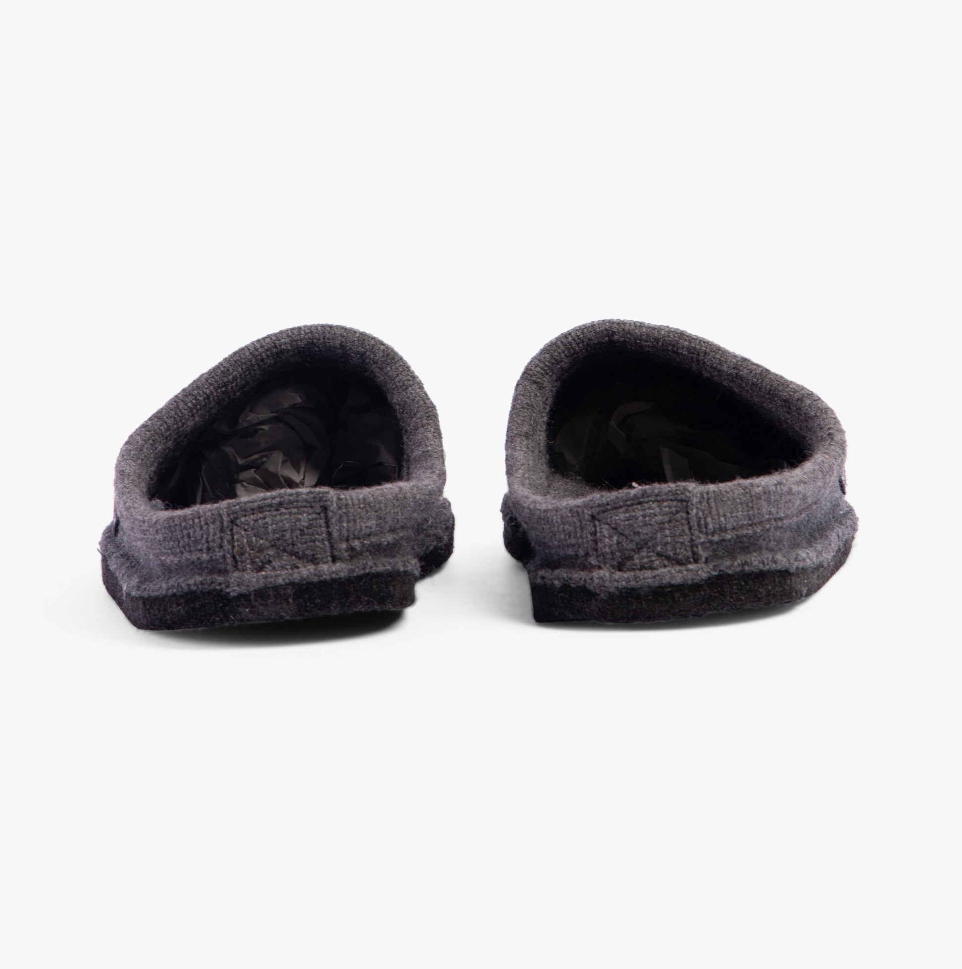 Haflinger VIOLA Womens Slippers Anthracite back view showing the mules with wool lining and non-slip sole.