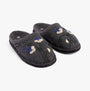 Haflinger VIOLA Womens Slippers Anthracite side view featuring floral embroidery and wool material.