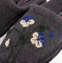 Haflinger VIOLA Womens Slippers Anthracite detail view with floral embroidery on wool upper.