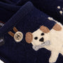 Haflinger FIDO Womens Slippers Navy detail view featuring adorable dog design and wool texture.