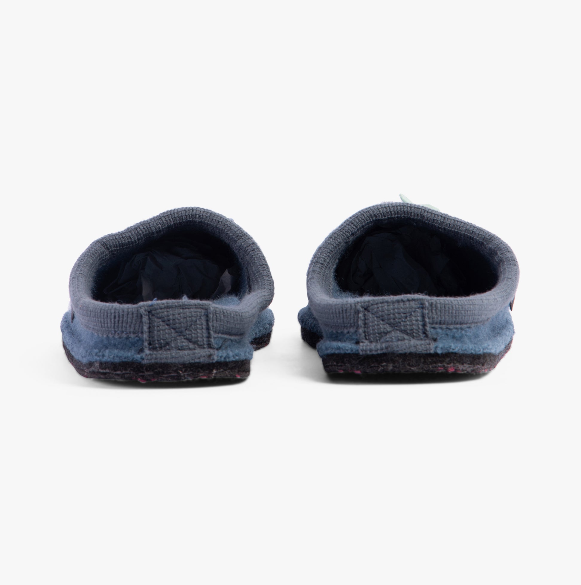 Haflinger PINGU Womens Slippers Powder Blue back view showing the soft wool upper and slip-on design