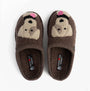 Haflinger RUDI Womens Slippers Brown top view with dog design, slip-on mules, textile upper, round toe.
