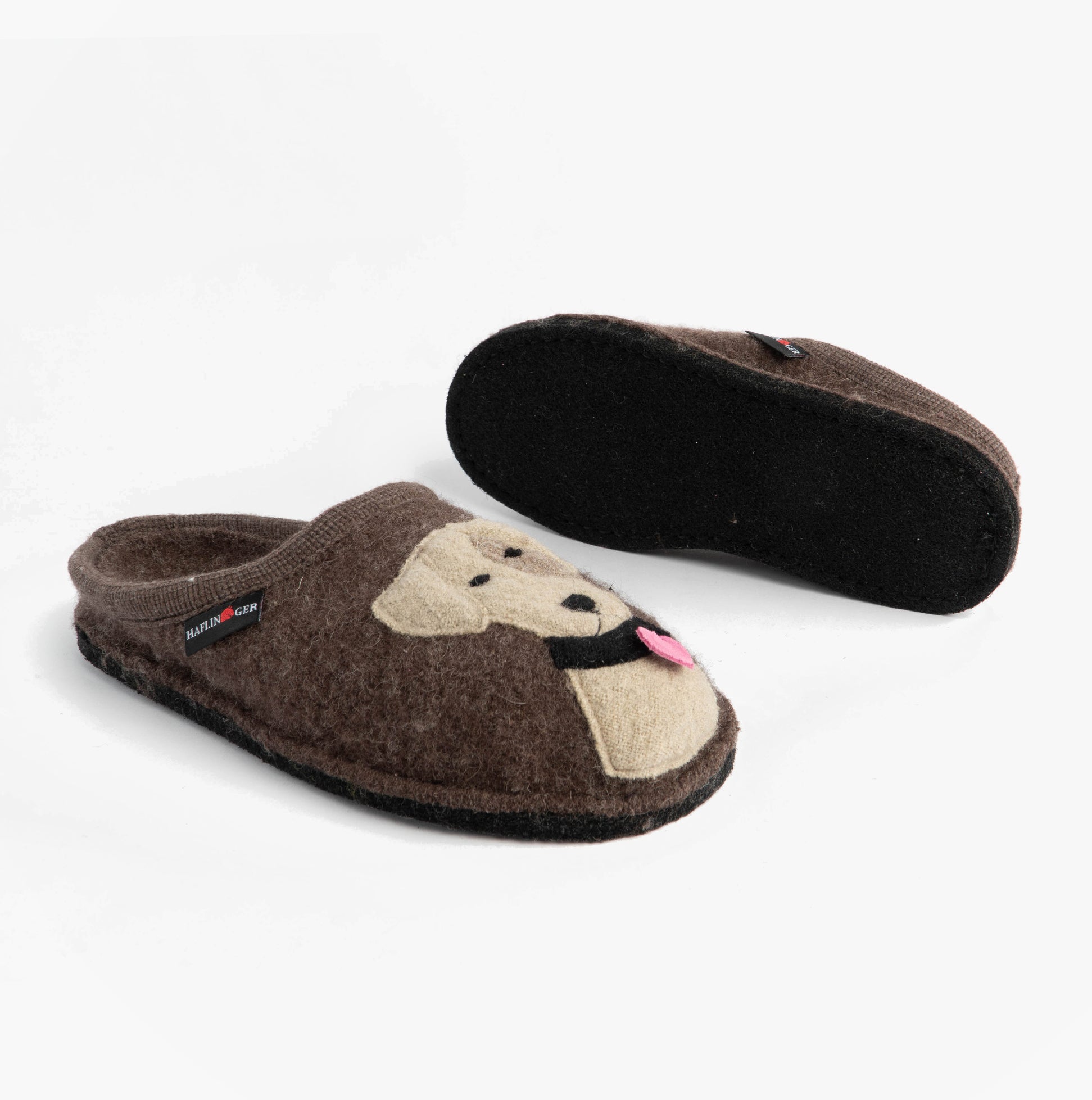 Haflinger RUDI Womens Slippers Brown side view showing textile upper and rubber sole