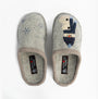 Haflinger OLAF Womens Snowman Mule Slippers Light Grey top view showing snowman design and wool material.