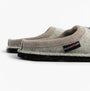 Haflinger OLAF Womens Snowman Mule Slippers Light Grey side view detail of wool fabric and slip-on design.