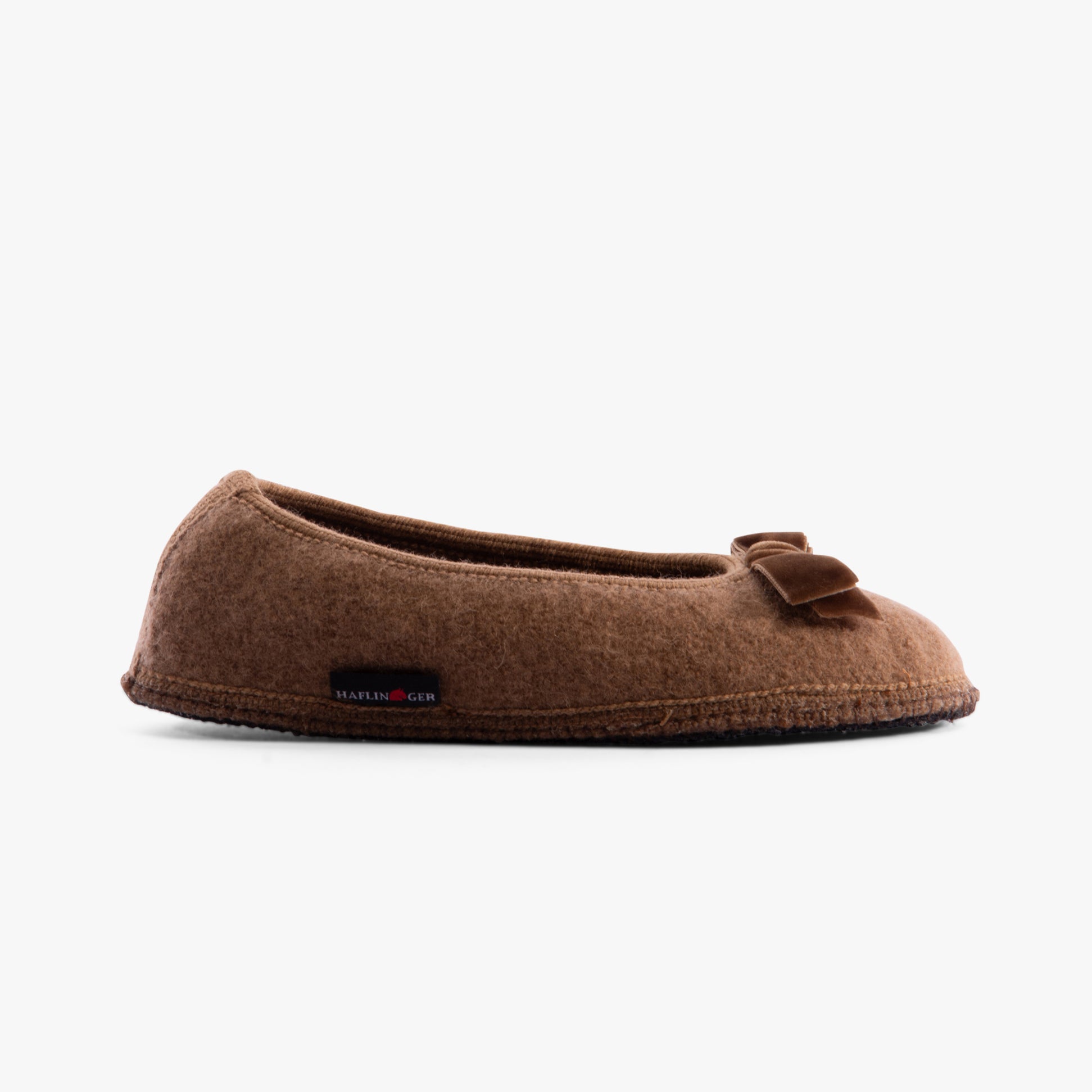 Haflinger FIOCCO Womens Slippers Camel side view showing round toe and slip-on design