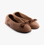 Haflinger FIOCCO Womens Slippers Camel side view with bow detail, soft polyester material, comfortable flat slippers.