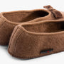 Haflinger FIOCCO Womens Slippers Camel detail view of slippers showing upper material and branding.