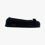 Haflinger FIOCCO Womens Slippers Navy side view with a bow detail on the toe, showcasing soft polyester upper.