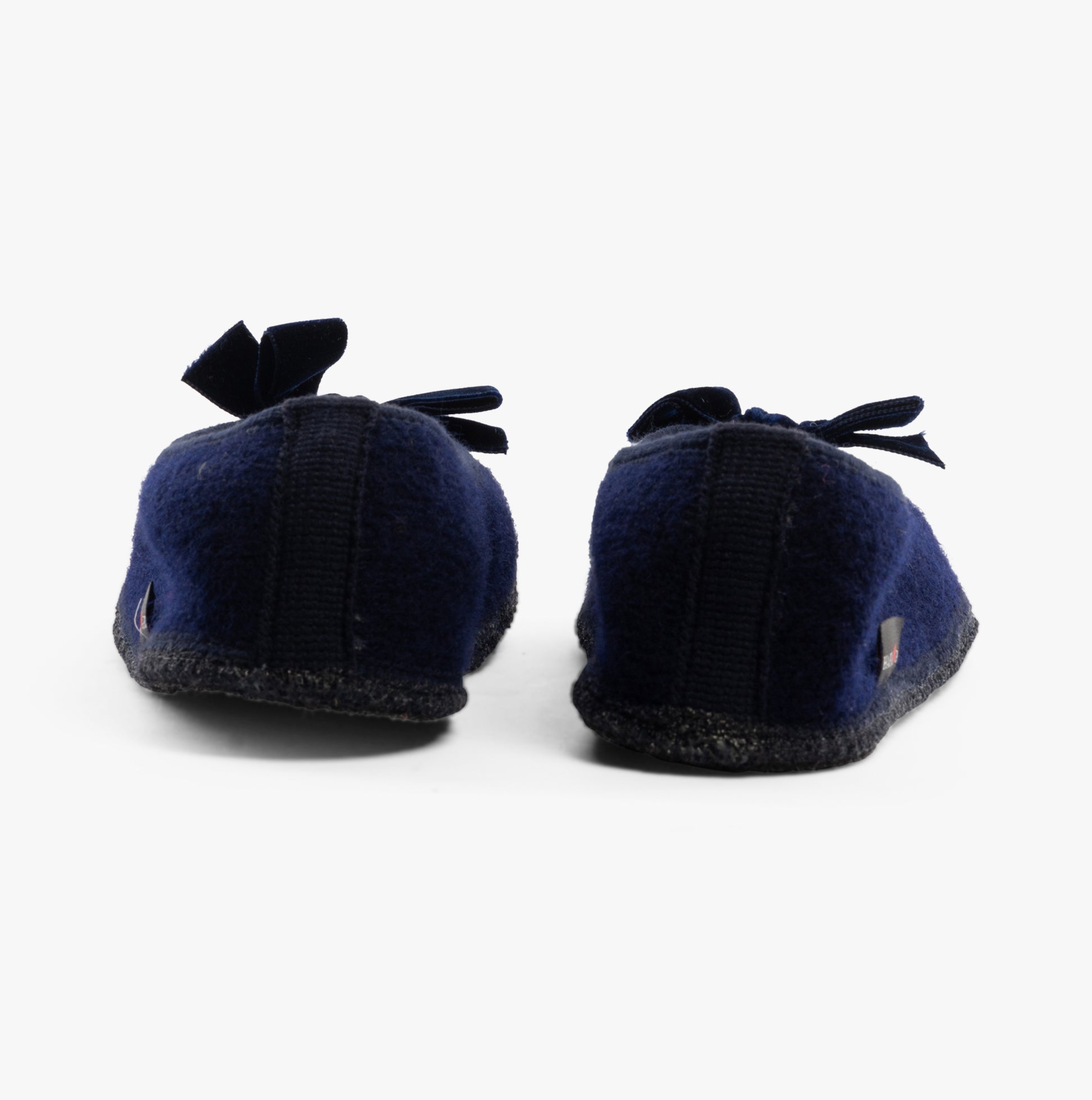 Haflinger FIOCCO Womens Slippers Navy back view showcasing soft upper and round toe design.