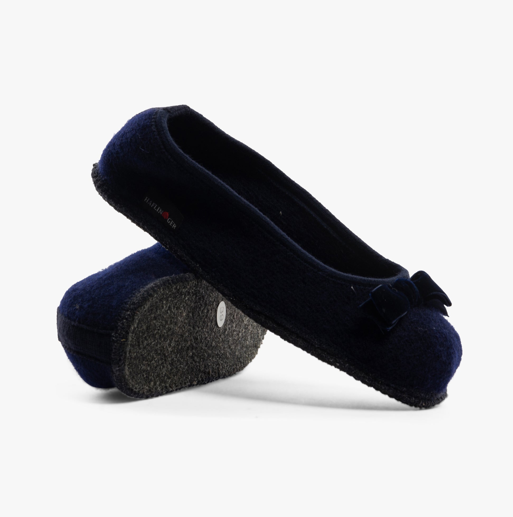 Haflinger FIOCCO Womens Slippers Navy side view showing round toe and slip-on design with textured sole.