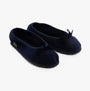 Haflinger FIOCCO Womens Slippers Navy, side view showing soft polyester material and slip-on design with bow detail.