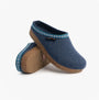 Haflinger FRANZL Womens Felt Clogs Jeans Blue side view showing textile upper and rubber cork sole.