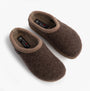 Haflinger PANDA Womens Felt Clogs Brown top view showing soft textile upper and slip-on design for comfort.