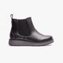 Heavenly Feet NEW ROLO2 Womens Chelsea Boots Black side view showing synthetic upper and wedge heel.