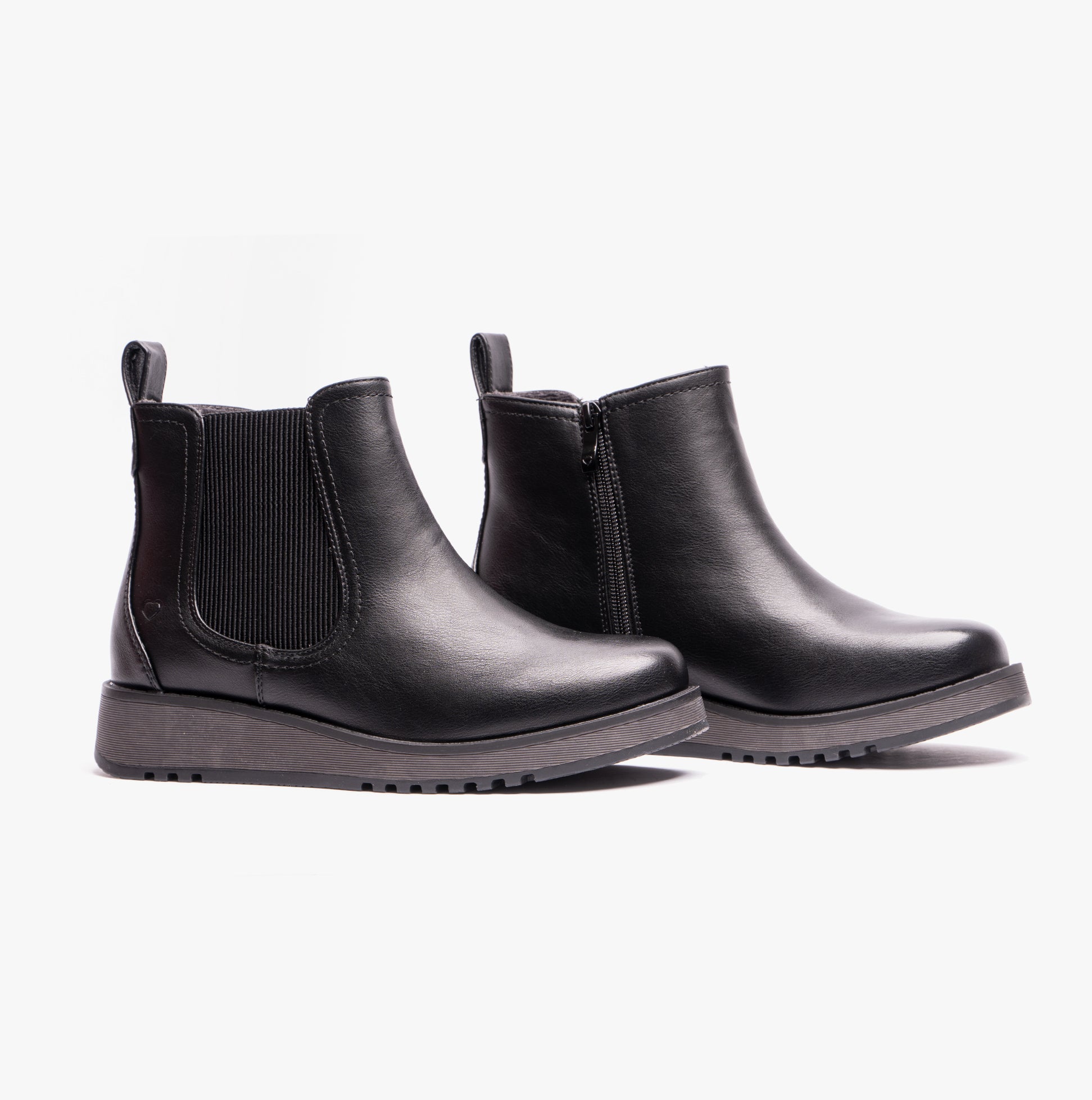 Heavenly Feet NEW ROLO2 Womens Chelsea Boots Black side view with zip closure and wedge heel.