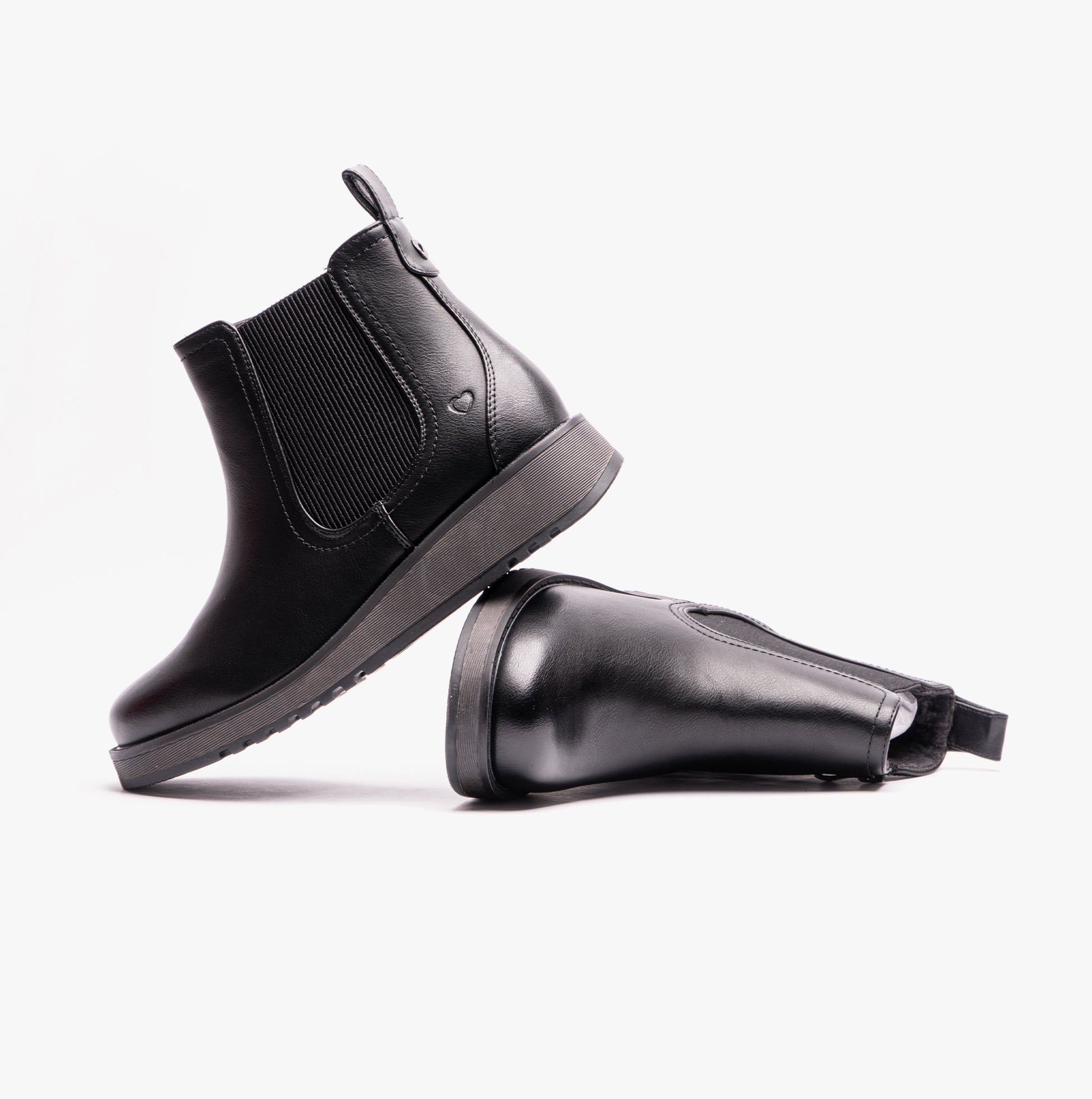 Heavenly Feet NEW ROLO2 Womens Chelsea Boots Black side view, showcasing ankle height and wedge sole.