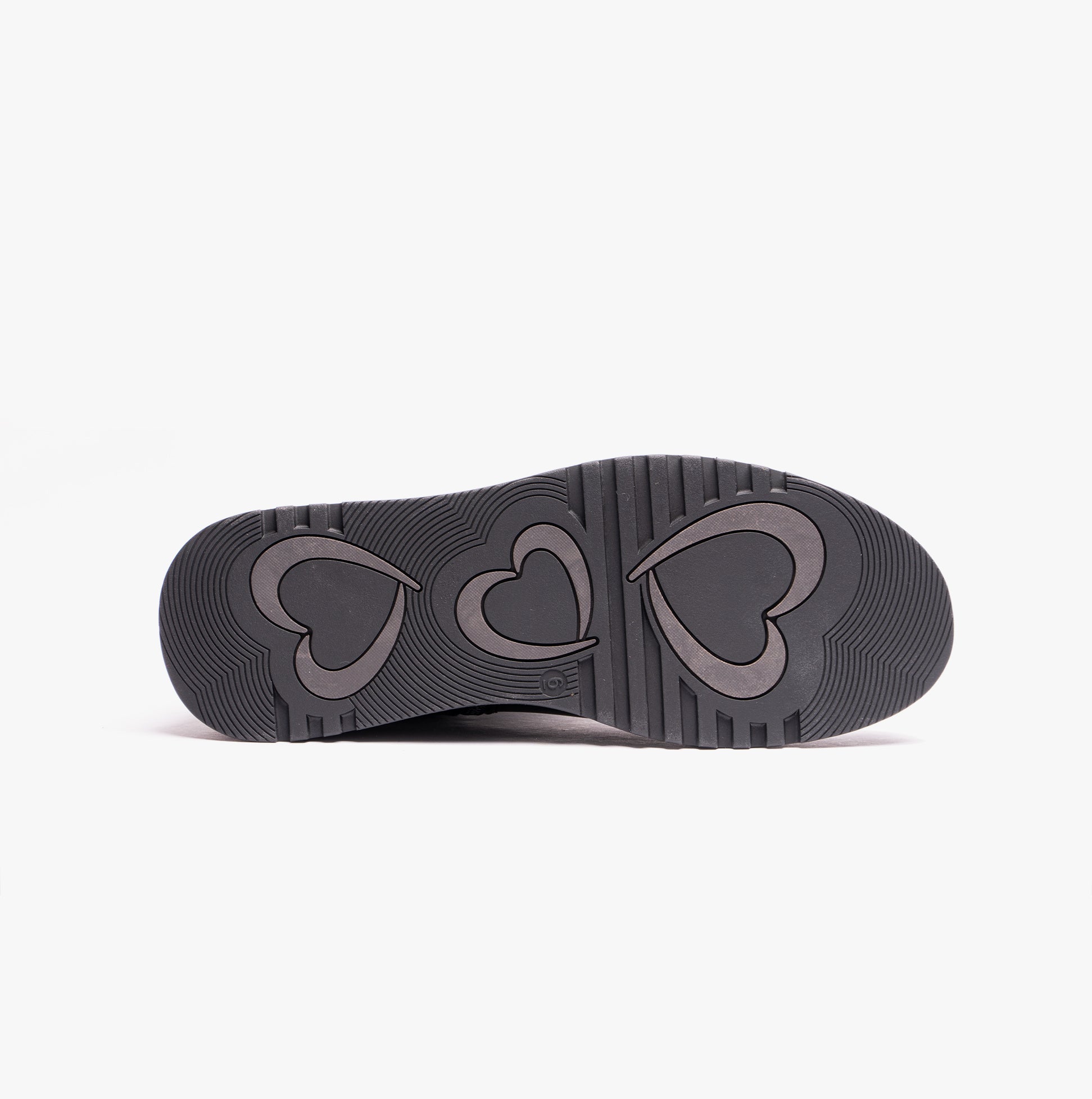 Heavenly Feet NEW ROLO2 Womens Chelsea Boots Black bottom view showing heart-patterned sole design.