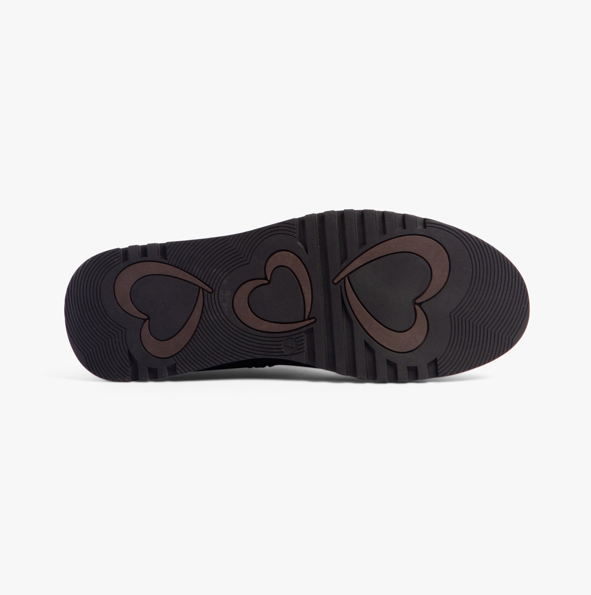 Heavenly Feet NEW ROLO2 Womens Boots Chocolate sole view with heart patterns.