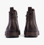 Heavenly Feet NEW ROLO2 Womens Boots Chocolate back view showing faux leather design and wedge heel.
