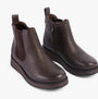 Heavenly Feet NEW ROLO2 Womens Boots Chocolate side view showing faux leather upper and wedge heel.