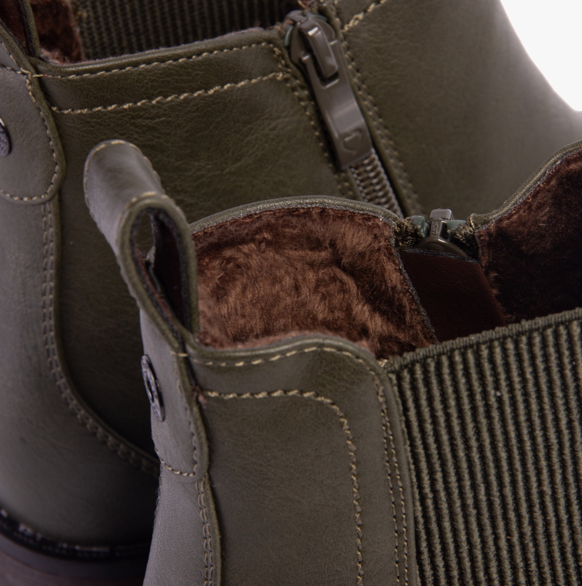 Heavenly Feet NEW ROLO2 Womens Boots Khaki side and detail view showcasing faux leather and cozy lining.