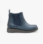 Heavenly Feet NEW ROLO2 Womens Chelsea Boots Navy side view with synthetic upper and wedge heel