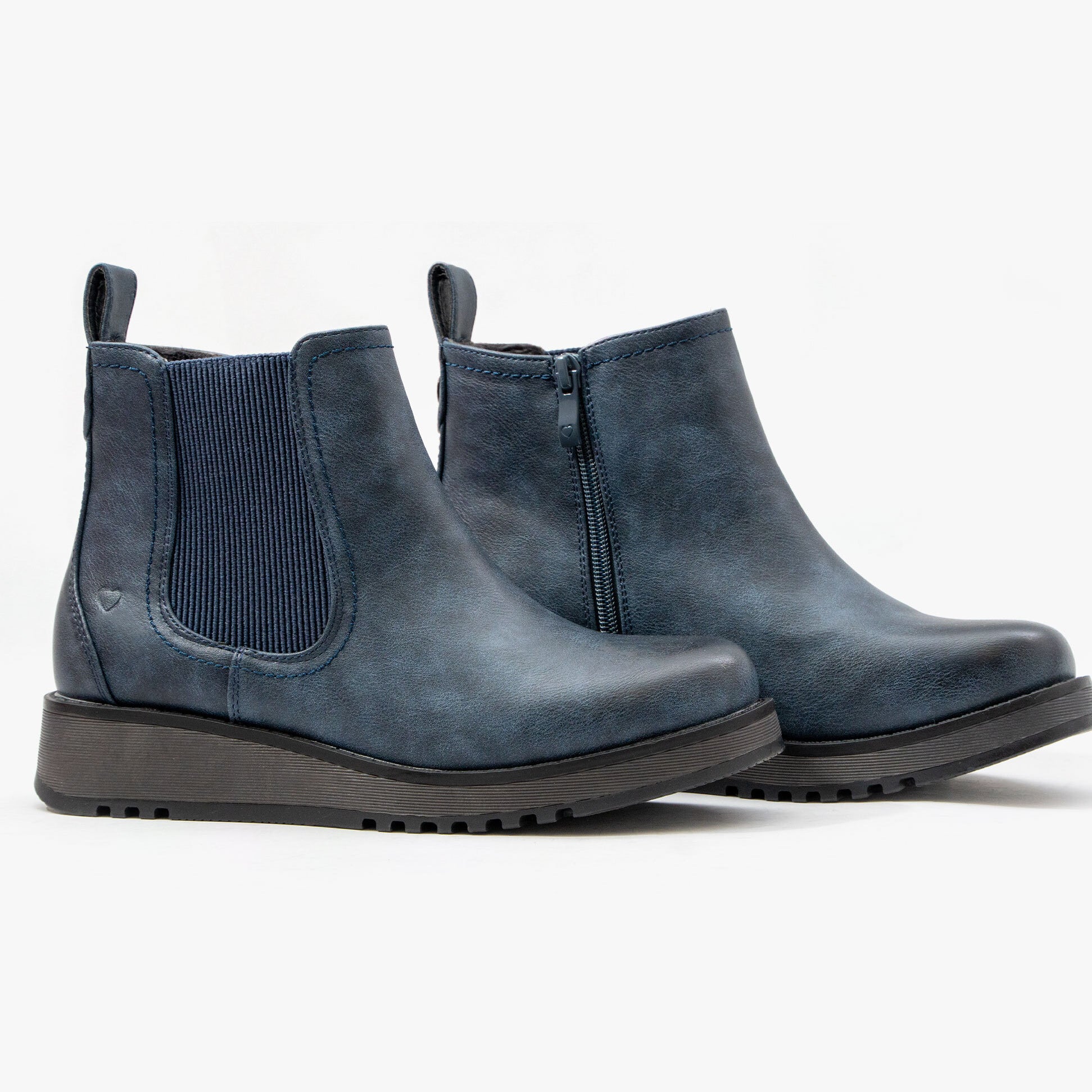 Heavenly Feet NEW ROLO2 Womens Chelsea Boots Navy side view with wedge heel and zip fastening.