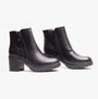 Heavenly Feet LARKIN Womens Ankle Zip Boots Black side view pair with block heel and zip closure.