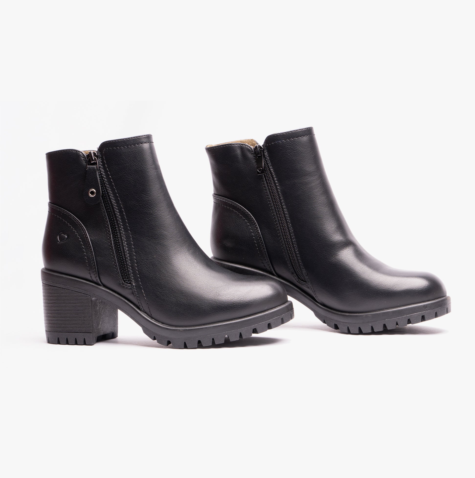 Heavenly Feet LARKIN Womens Ankle Zip Boots Black side view pair with block heel and zip closure.
