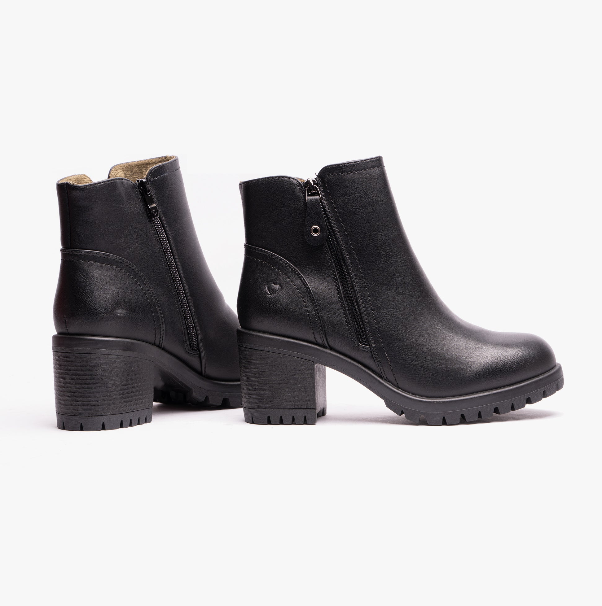 Heavenly Feet LARKIN Womens Ankle Zip Boots Black side and back view showcasing block heel and zip closure.