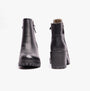 Heavenly Feet LARKIN Womens Ankle Zip Boots Black, rear view showing zippers and block heels.