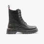 Heavenly Feet KRISSY Womens Ankle Boots Black side view showcasing lace-up closure and block heel design.